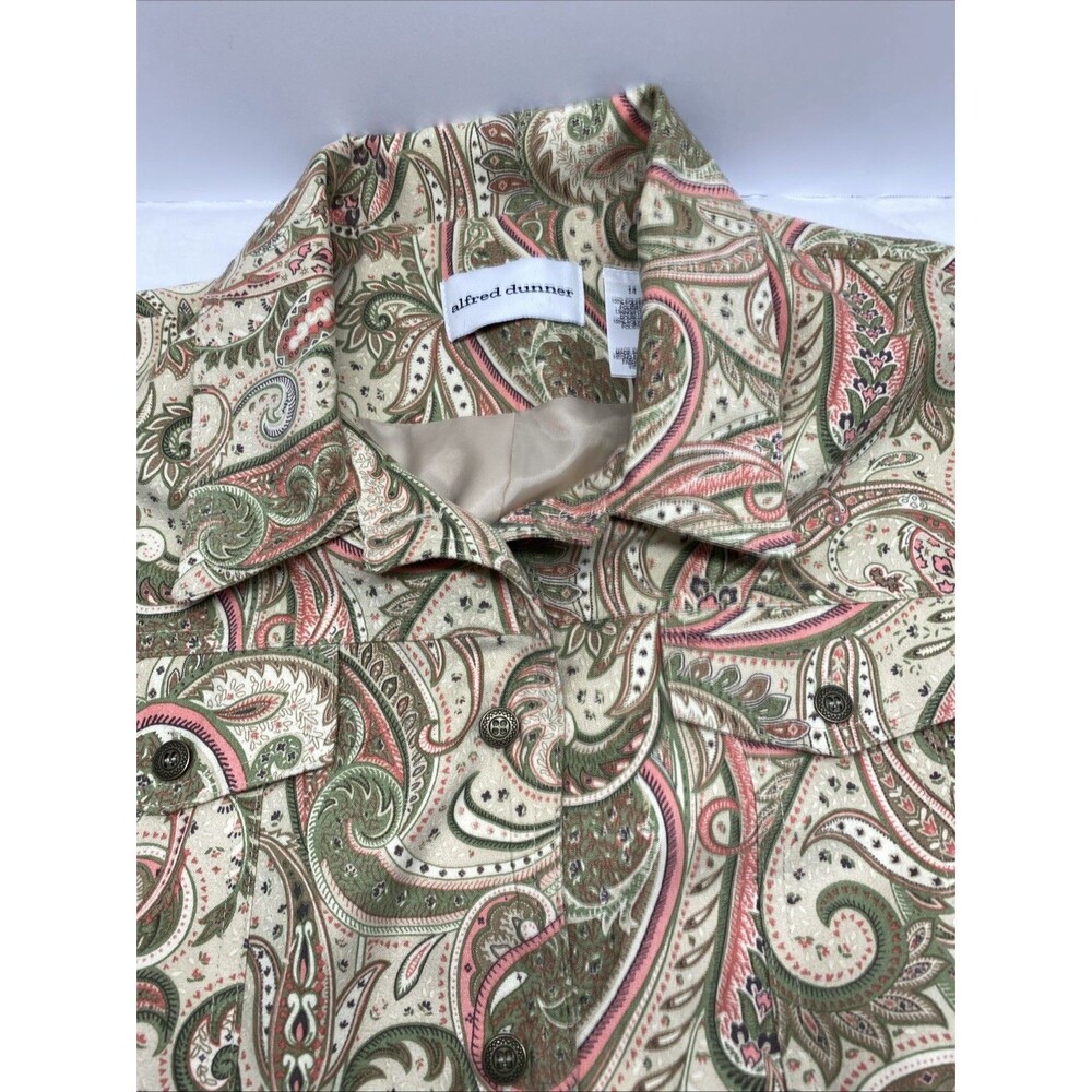 Alfred Dunner Paisley Jacket 14 Light Olive Boho Whimsigoth Coastal Grandma